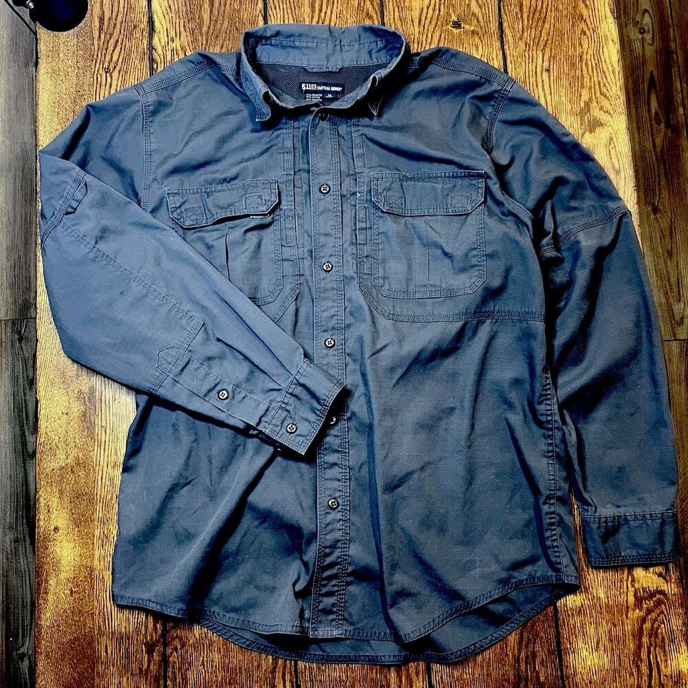 5.11 Tactical Series Mens Black Charcoal  Long Sleeve Button Down Utility Size M